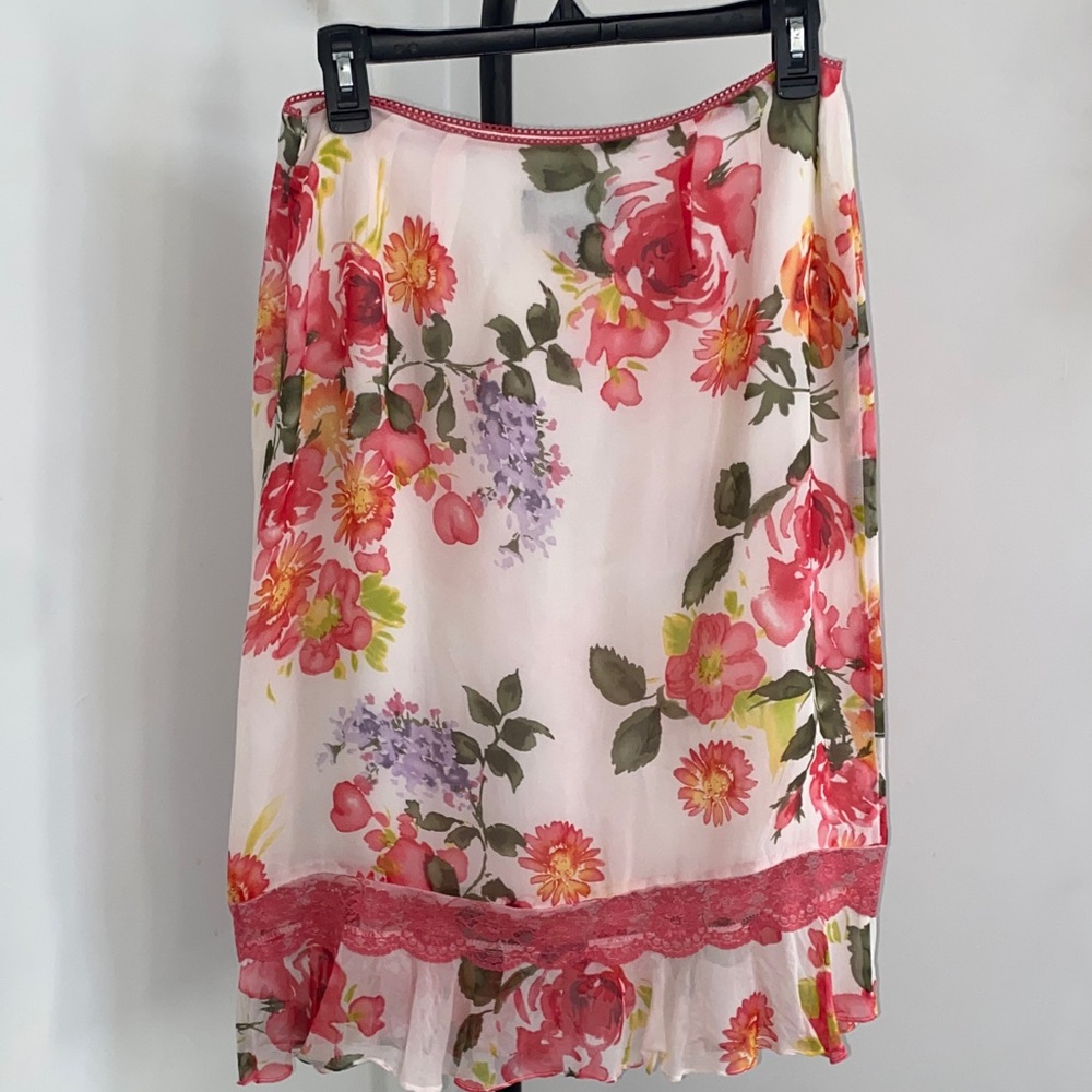 Spenser Jeremy Floral Pink Midi Skirt 100% silk